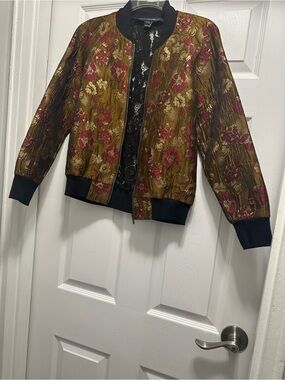 French Connection Brocade Bomber Jacket - Gold & Burgundy